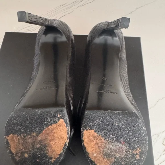 Saint Laurent Black Textured Heels